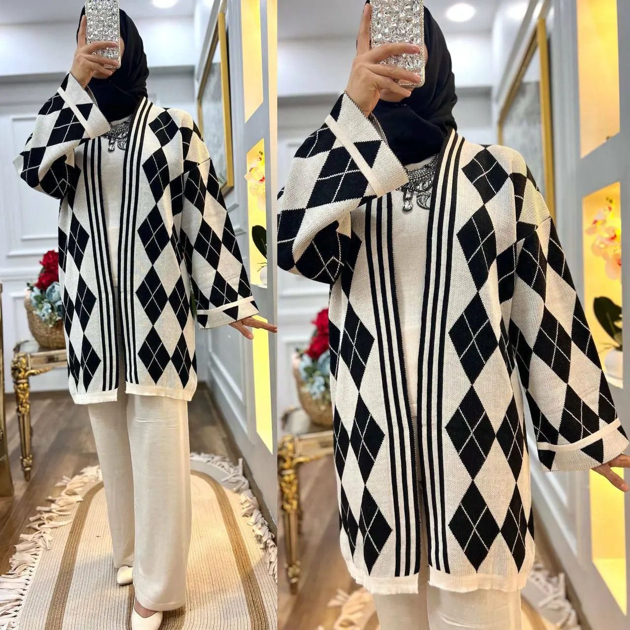 

2 Piece Cardigan and Dress Winter Knitwear Modest Fashion Designer Plus Size Turkish Wholesale Clothing Formal Islamic Hijab