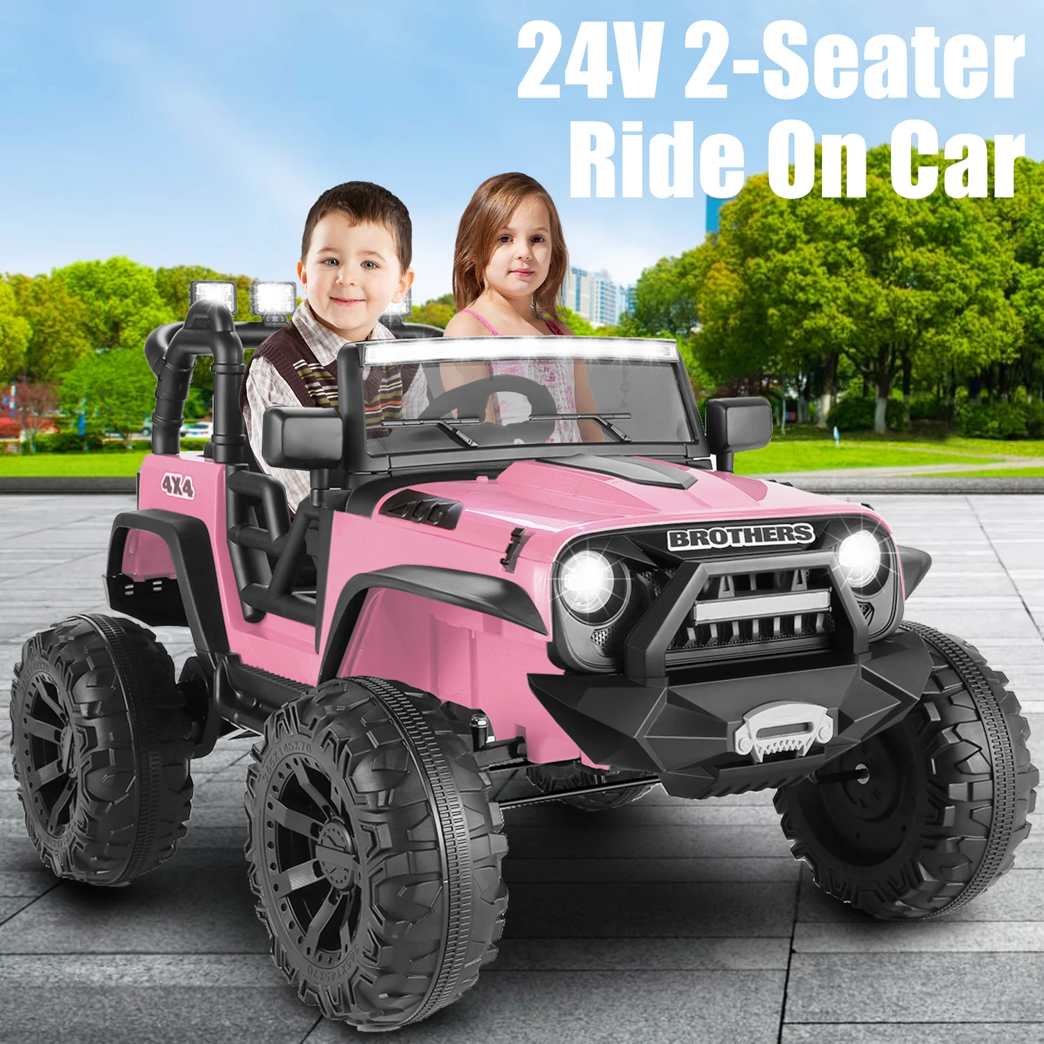 Kids 24V Ride on Car Truck with Remote Control-2 Seater Electric Jeeps Car, 2x200W Motor, Spring Suspension, 3 Speeds, Pink