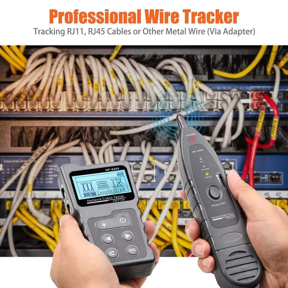 NOYAFA NF-8601W/NF-8209 lokalizator przewodów Lan wyświetlacz miernik Tester narzędzia sieciowe wyświetlacz LCD pomiar długość Wiremap Tester