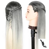 Modèle de tête de mannequin avec cheveux synthétiques longs, tête de mannequin tête de formation de coiffeur, tête de poupée pour la pratique du tressage 3