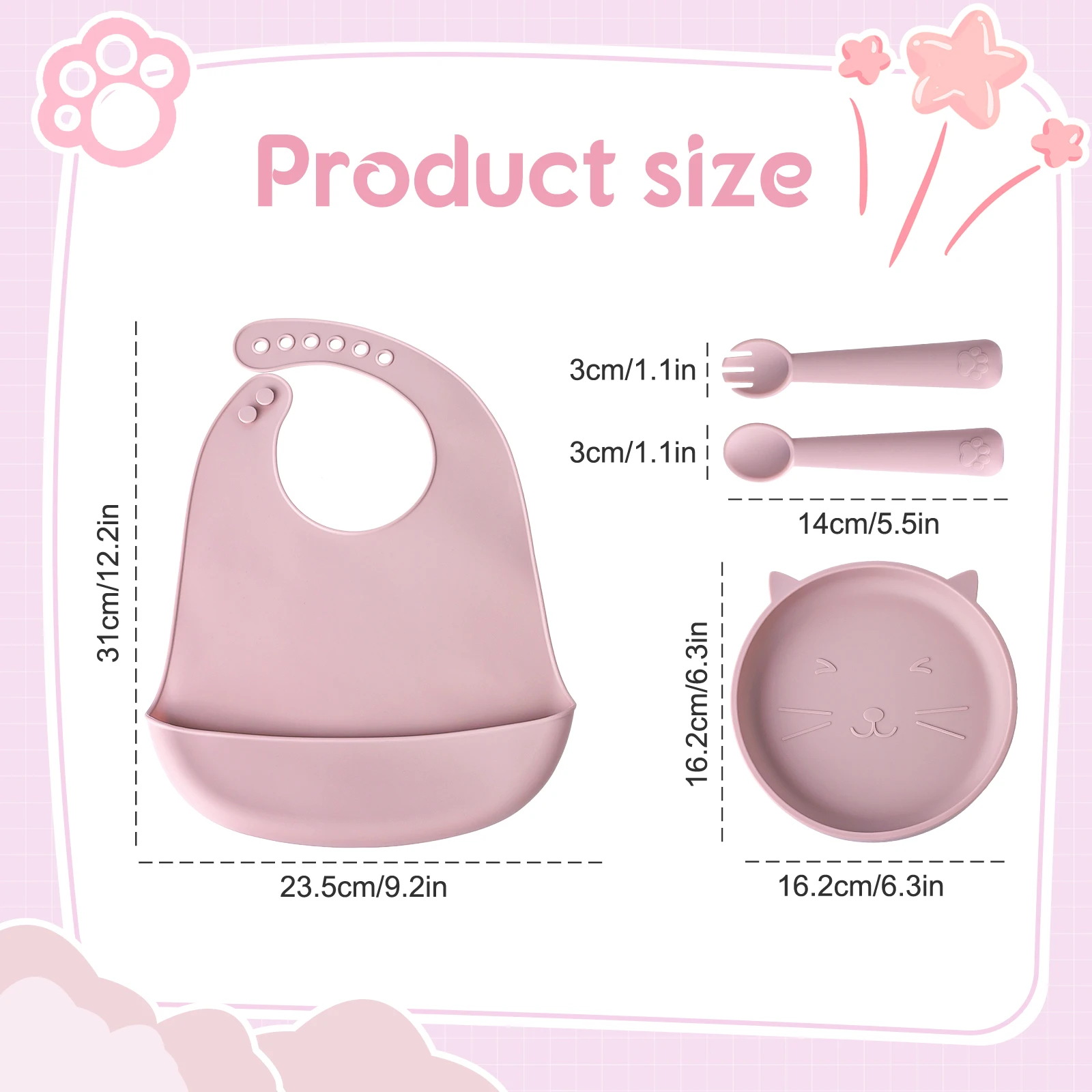 4PC/Set Baby Feeding Set Silicone Shallow Tray Baby Silicone Tableware Toddler Eating Utensil With Suction Cup Silicone Baby Bib 4