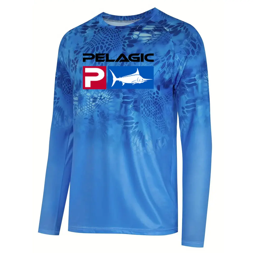 

PELAGIC Fishing shirt Men's Long Sleeve Performance Shirt,UPF 50+ Uv Protection Quick Dry Tops Blue camouflage Fishing Shirts