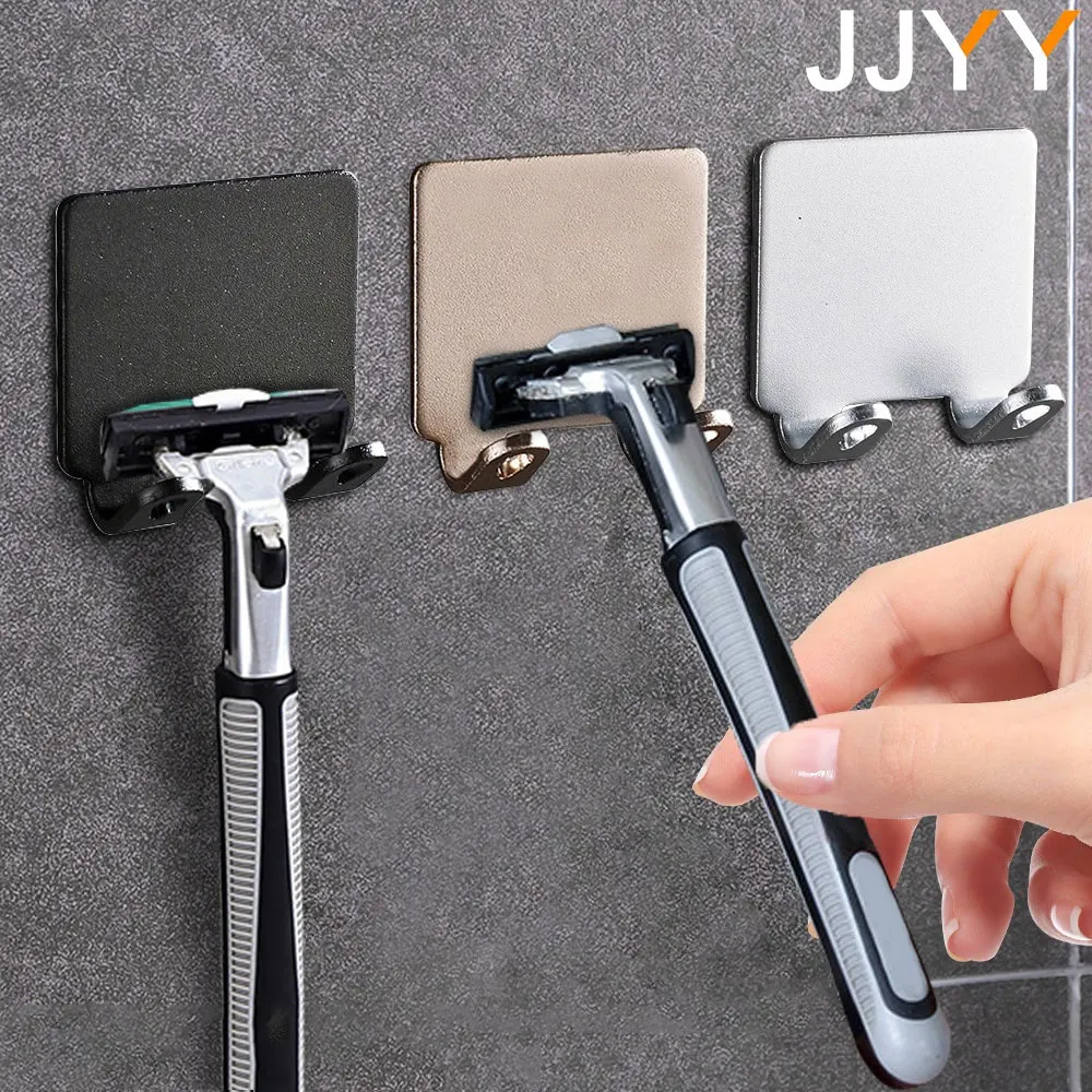 Razor Holder JJYY Punch Free Shaving Razor Holder Men Shaving Shaver Storage Hook Wall Shelf Bathroom Razor Rack Wall Kitchen Accessories