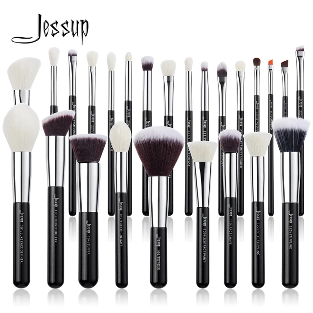 Jessup Makeup brushes set Professional 6-25pc Natural Synthetic Foundation Powder Contour Eyeshadow Make up Brush Black/Silver 1