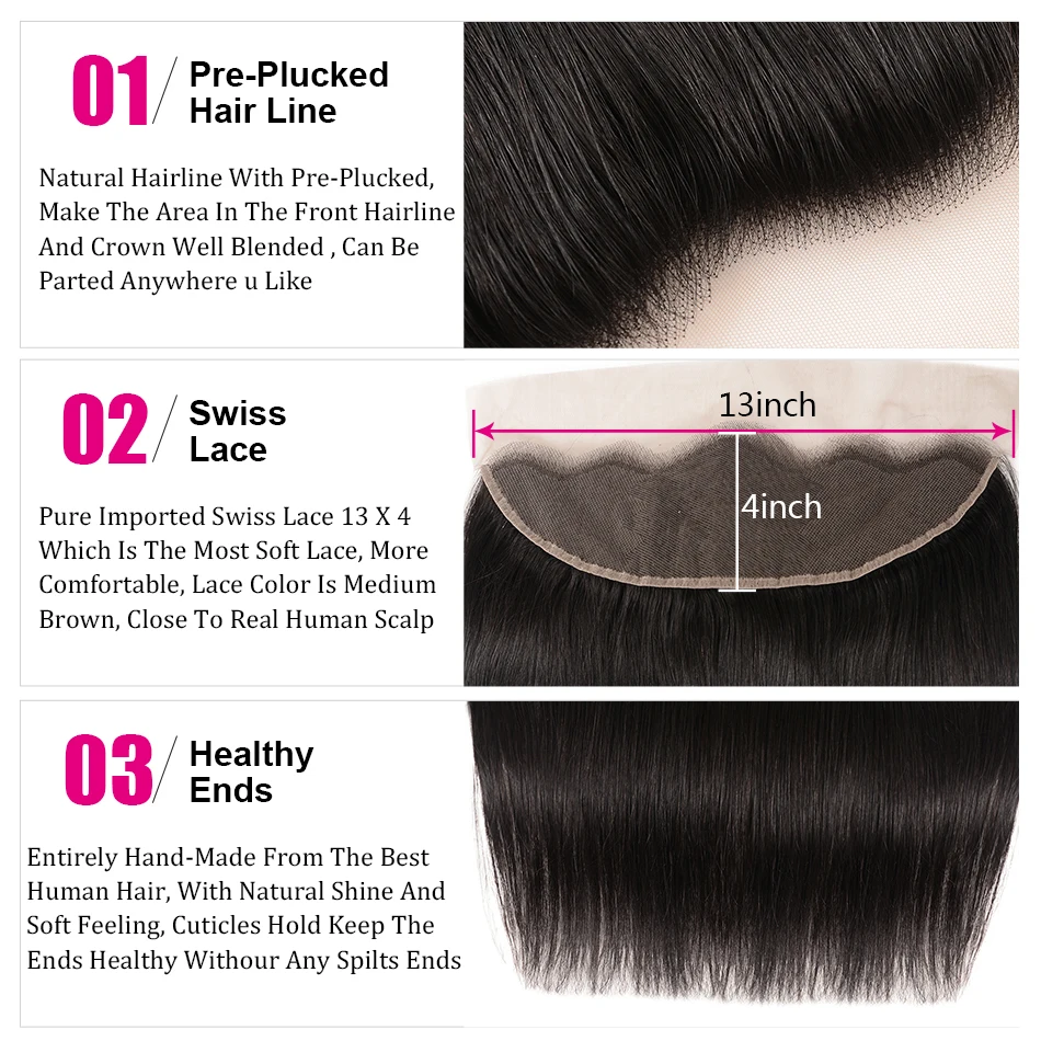 Unice Hair 13x4 Lace Frontal Brazilian Virgin Hair Lace Frontal Closure 100% Straight Human Closure Only 1 Piece