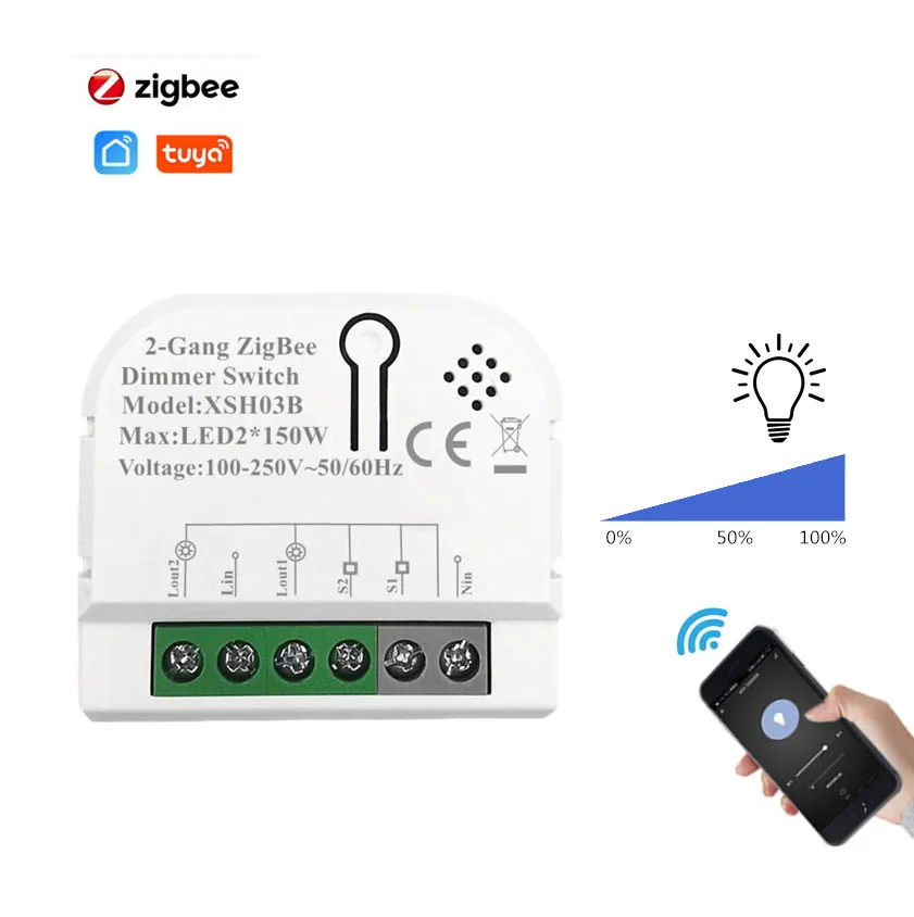 

Умный модуль переключателя света Zigbee с 2 клавишами и нейтральным двухсторонним беспроводным управлением, работает с автоматизацией Alexa Google 100-240 В