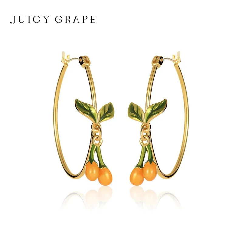 

Juicy Grape Kumquat Green Leaf Earrings for Women s925 Sterling Silver Needle 18K Gold Plated Original Design Enamel Handmade