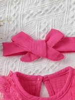 3-24M 2024 Baby girl Cotton Soft cute casual sleeveless summer jumpsuit With Bow +Headband 3