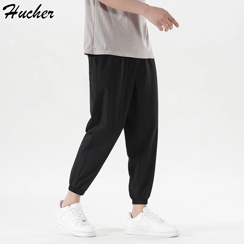 

Huncher Mens Ice Silk Nylon Joggers Men 2023 Basic Summer Quick Dry Light Weight Sweatpants Elastic Trouser Casual Running Pants