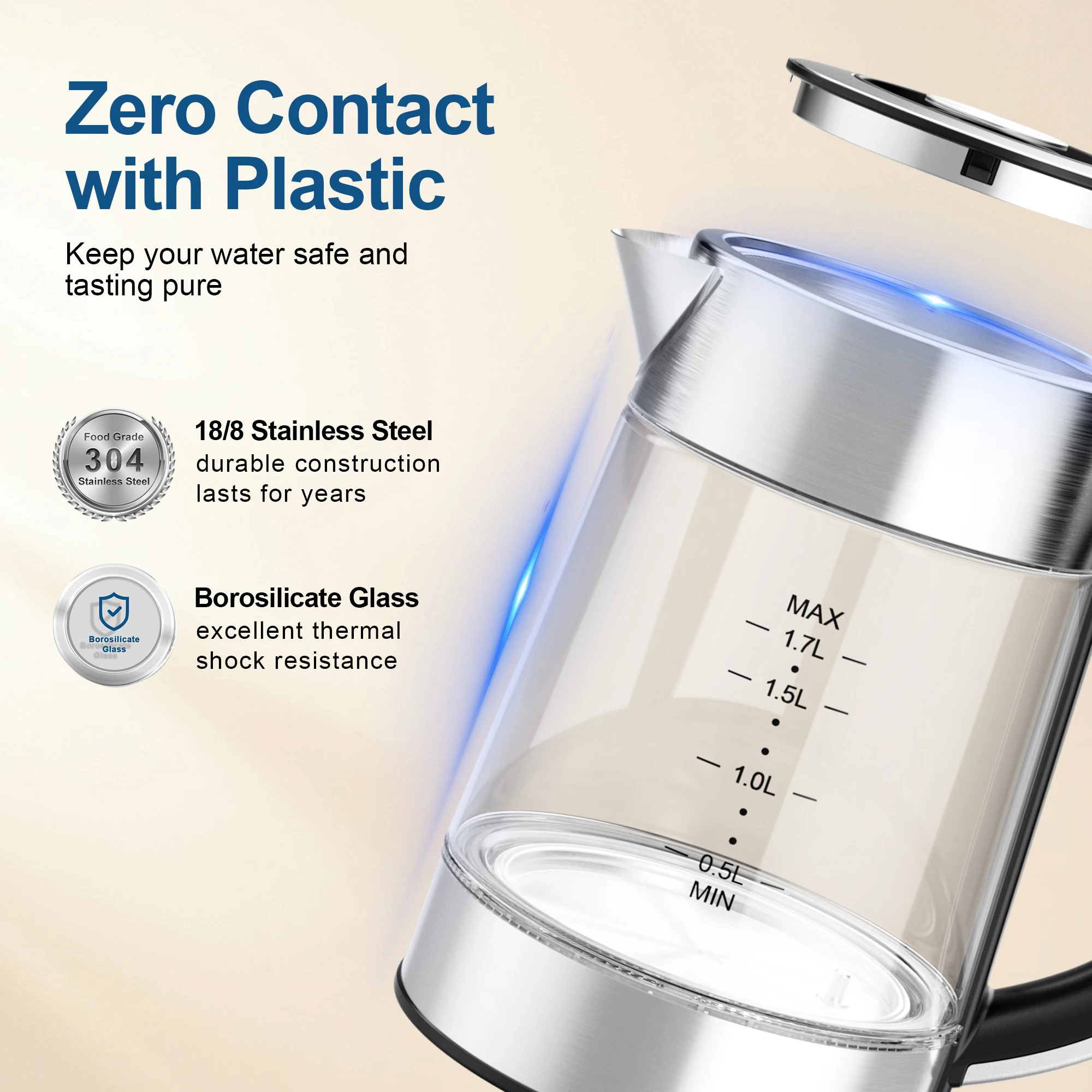 Electric Tea Kettle - CACHOO 1.7L Glass Electric Kettle Temperature Control with 5 Presets, 1-Hr Keep Warm 4
