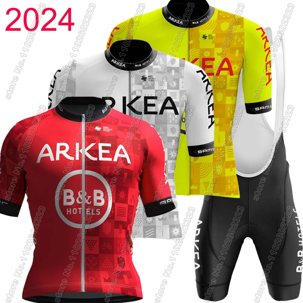 ARKEA SAMSIC Men's Cycling Jersey & Bib Shorts Set - Red Breathable Bike Outfit With Gel Pad