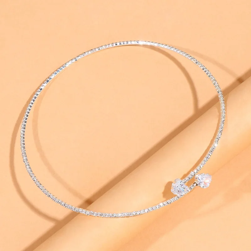 Stonefans Fashion Rhinestone Heart Collar Choker Necklace for Women Simple Open Collar Necklace Torques Jewelry Accessories