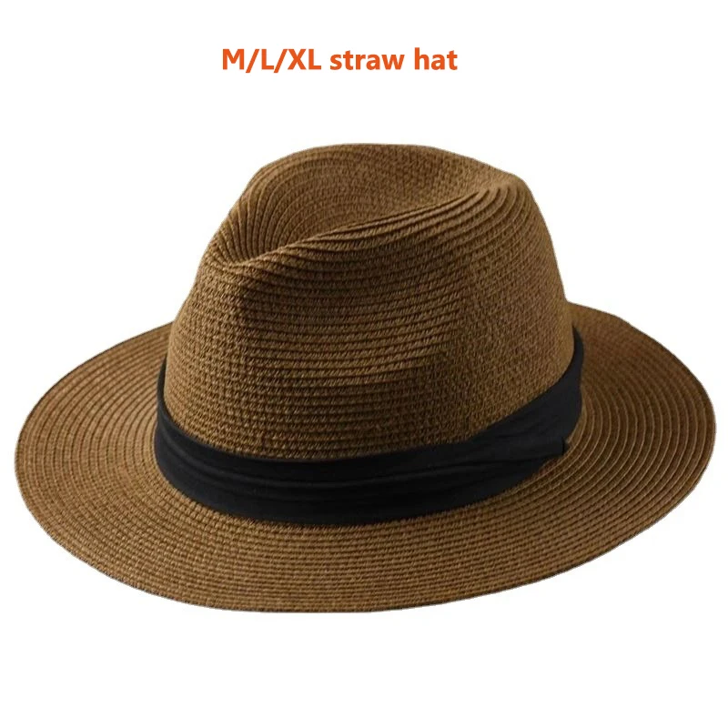 XL Straw Hat for Men Big Head Panama Hats Male Outdoor Fishing Beach  Foldable Jazz Top Hat Sunscreen Visor Hat Dad Caps Oversize