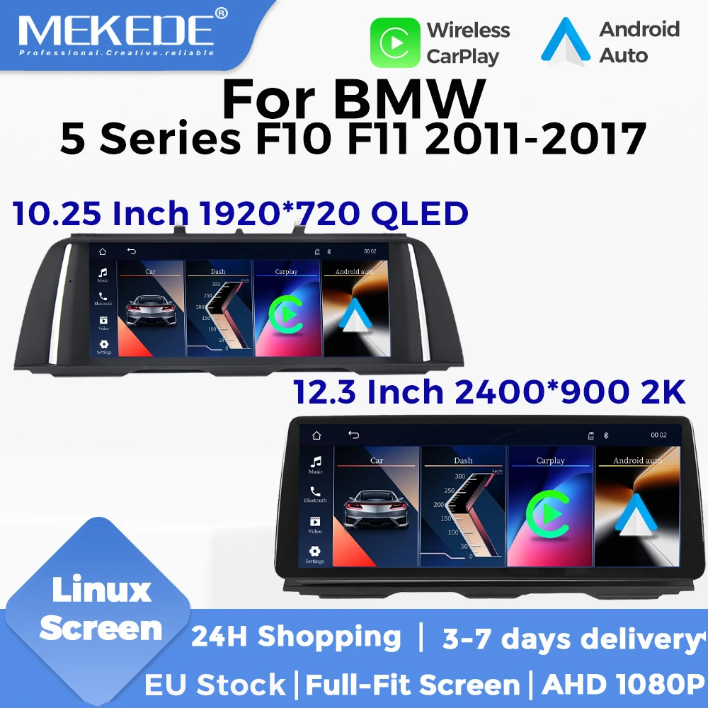 MEKEDE Pantalla Linux de Alta Resolución 2K 2400*900 para BMW Serie 5 F10 F11 2011-2017, Unidad Multimedia para Auto con Ajuste Completo, CarPlay Inalámbrico, Android Auto, Entrada de Cámara AHD 1080P, Baja Latencia, Arranque Rápido, Reserva de Funciones Originales del Auto, Estéreo para Auto 1