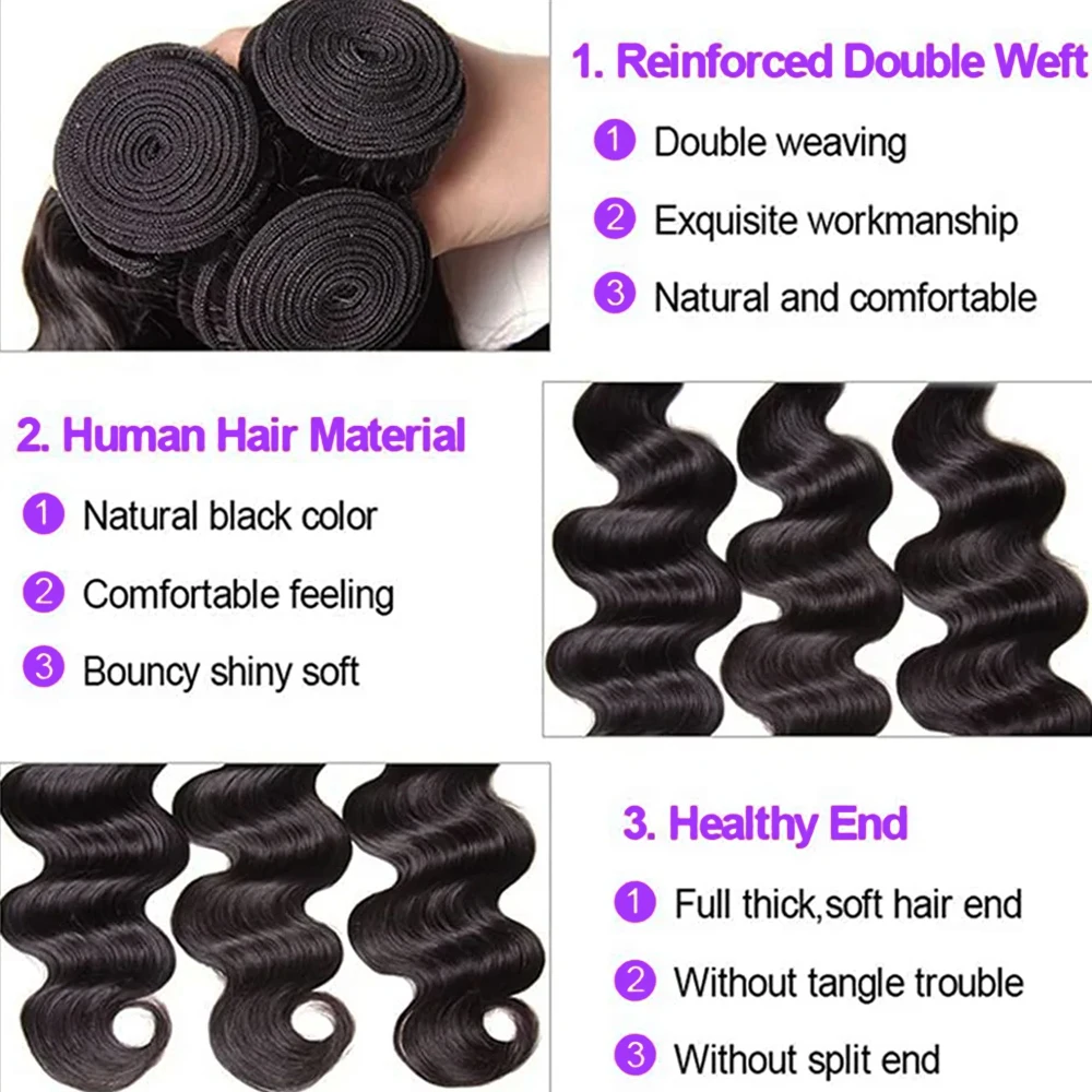 Body Wave Human Hair Bundles With 13x4 Frontal Brazilian Extensions With Frontal Human Hair Weave Extensions 3 Bundles Remy Hair