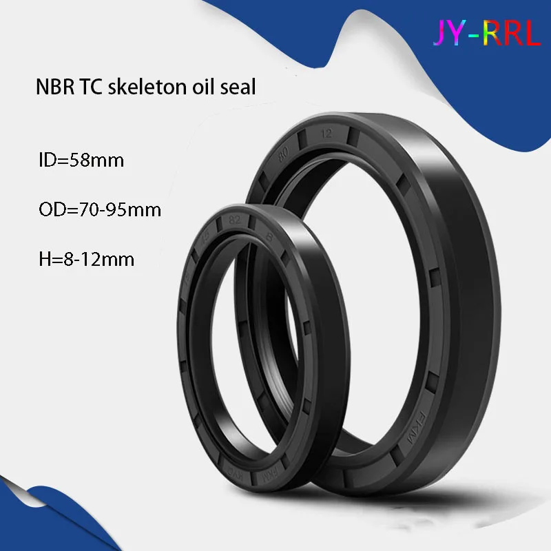 

Black NBR TC/FB/TG4 Skeleton Oil Seal ID 58mm OD 70-95mm Thickness 8-12mm Nitrile Butadiene Rubber Gasket Sealing Rings