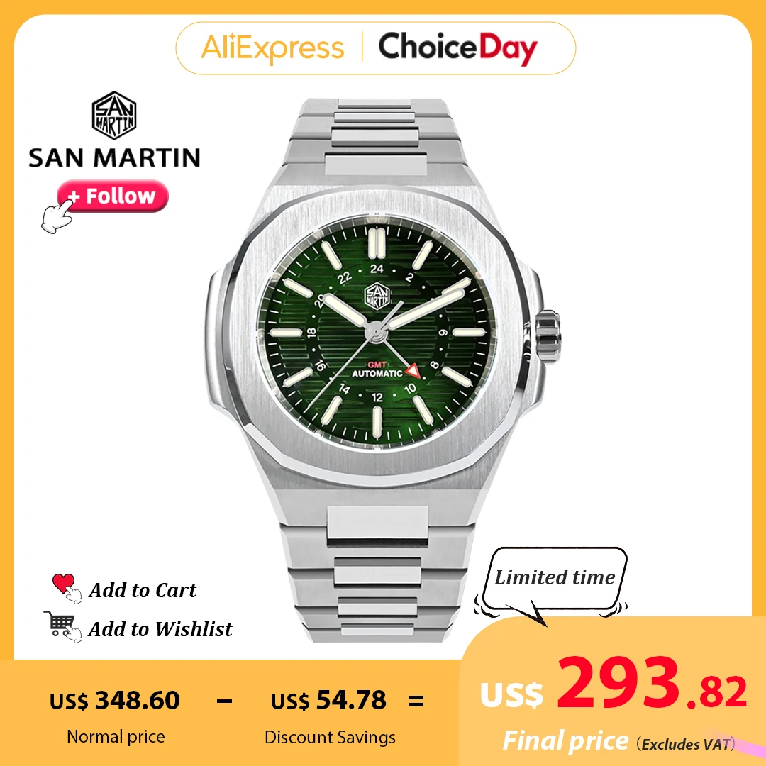 

San Martin New 43mm Designer Luxury Men's Sports Watch Brand GMT Automatic Mechanical Watches 10Bar Waterproof Sapphire Luminous