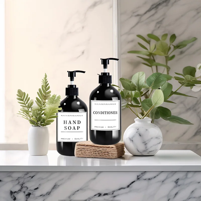 2 Pcs 16.9 oz Bathroom Hand Soap Bottle Kitchen Soap Dispenser Dish Bottles Refillable Liquid Container with 12 Labels
