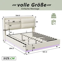 Двуспальная кровать Urban Luxe 160x200 см со светодиодной подсветкой и портом для зарядки, кровать с местом для хранения вещей, решетчатый каркас, фланелевая ткань, белый — изображение 6