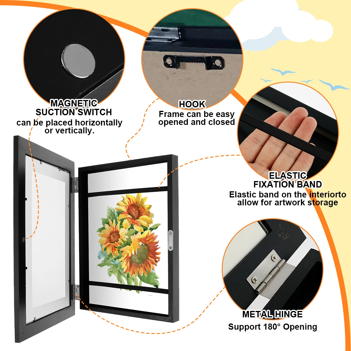 Wood Photo Frame Wood Flap Art Frames Magnetic A4 Photo Frame Framed Picture DIY Children's Exhibition of Paintings Home Decoration Storage Rack