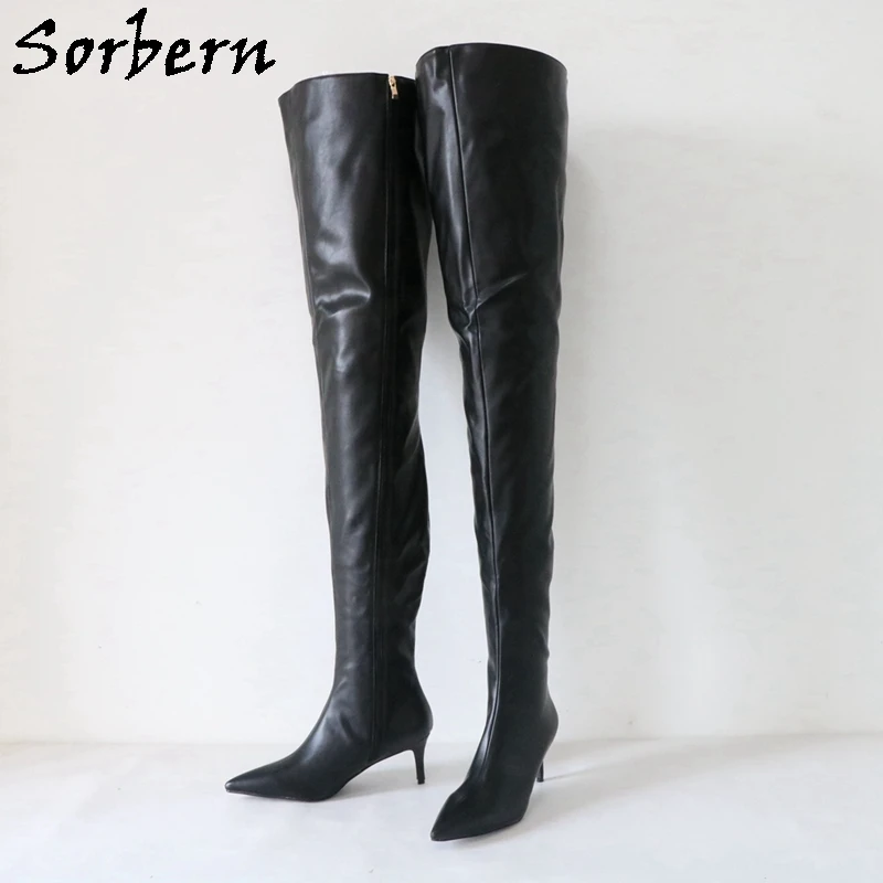 Sorbern 90Cm 80cm Kitten Heel Long Boots Women Pointed Toe Wide Ankle Custom Leg Crotch Thigh High Boot PU Linning Spring Style