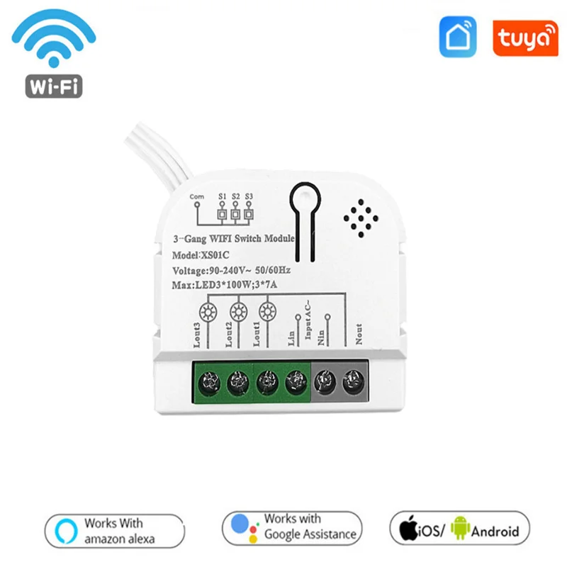 

WiFi 3 Gang 220V Intelligent Home Relay Wireless Switch Module Tuya APP Control Support Alexa Google Yandex Alice