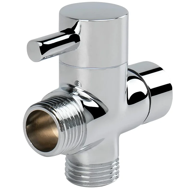 Solid Brass G1/2" Shower Arm All Metal Universal 3-Way Diverter Valve for Hand Shower and Fixed Head