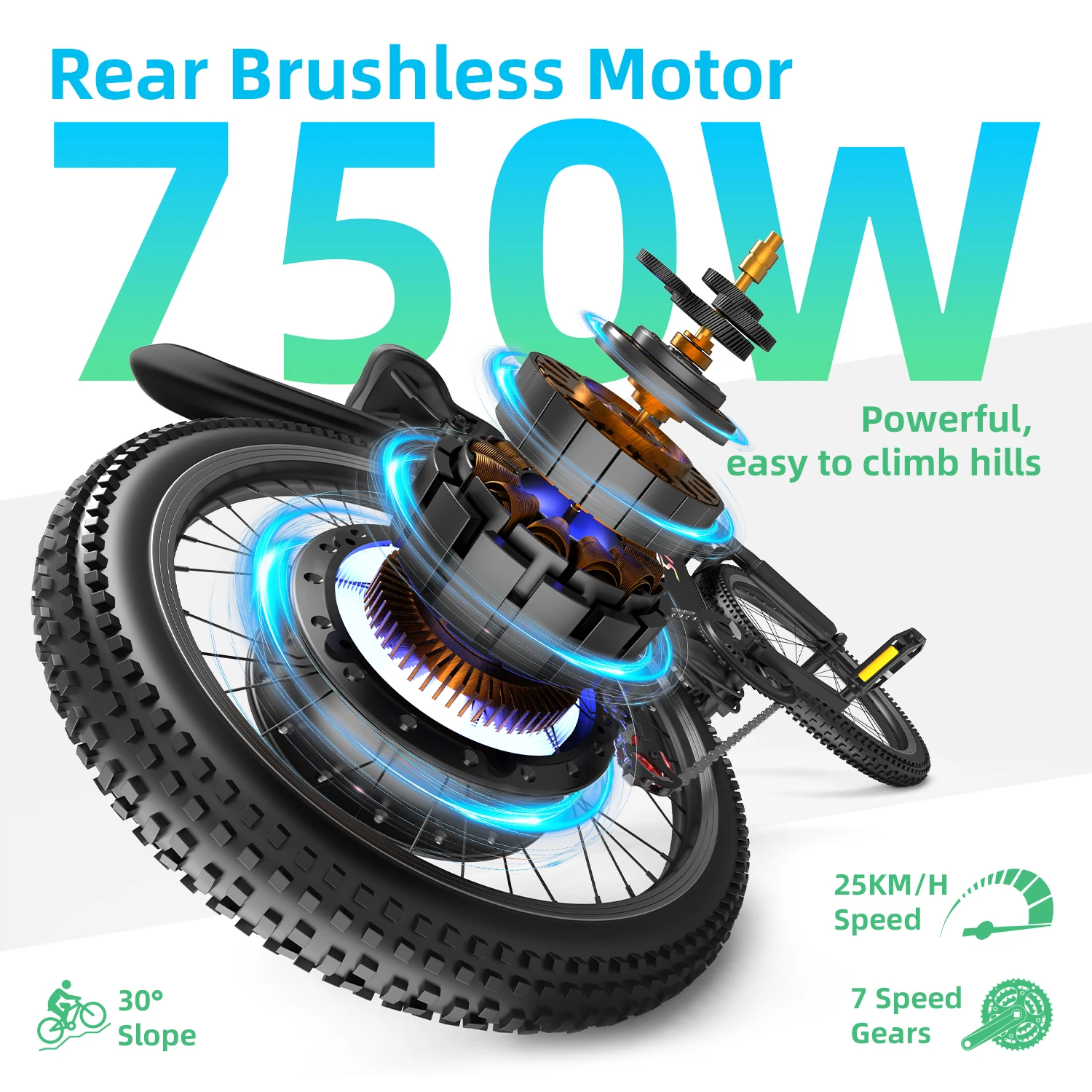 DEEPOWER elektrische fiets voor volwassenen 26 "750W borstelloze motor 25 km/u 7,5 Ah lithiumbatterij elektrische woon-werkfiets 50 km kilometerstand Ebike - Afbeelding 6