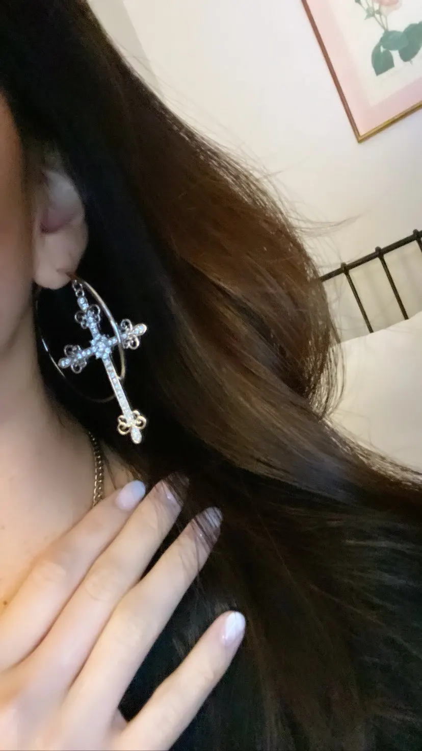 Y2K Cross Earrings - Crystal Hoop Dangle Punk Jewelry – The