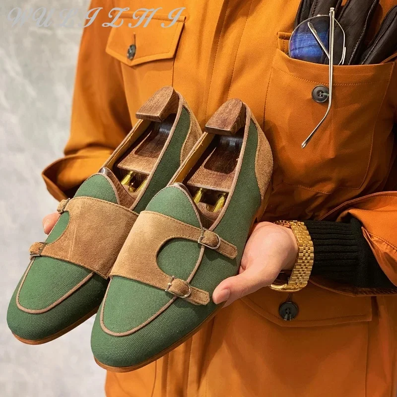 Mixed Colors Luxury Men's Loafers Casual Handmade Double Belt Buckle Design Classic Formal Shoes Comfortable Men Shoes