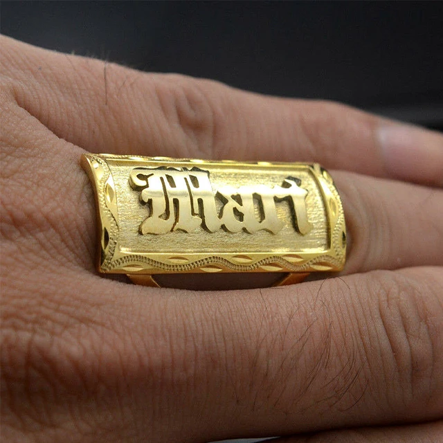 Nugget Bold Triple 3 Finger men Name Ring 14k Solid Yellow Gold 24 grams |  eBay