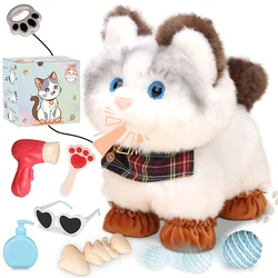 Interactive Walking Toy Cat with Touch & Voice Control, Remote Leash & Waggling Tail - Perfect Gift (Black Ragdoll Cat)