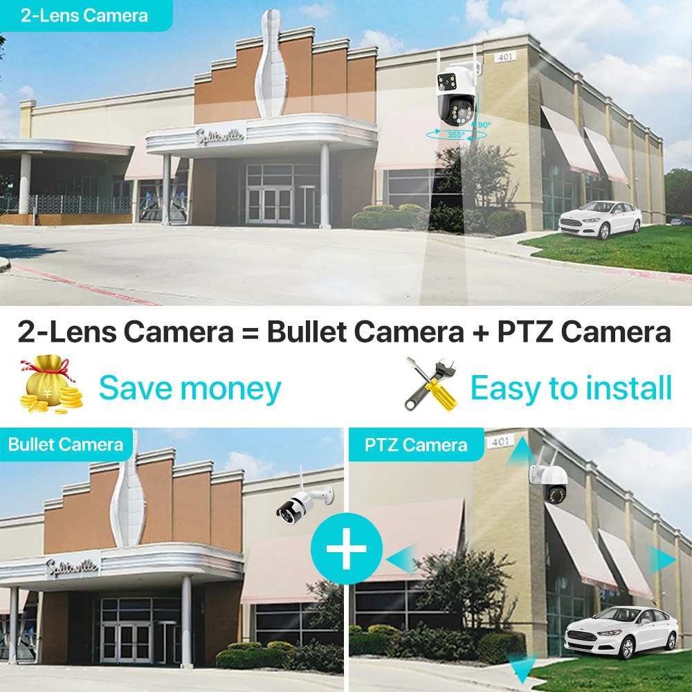 Dual Lens 360º Wifi Camera IP66 Security Protection 8MP 4K Wireless Outdoor Human Detection ICSEE Video Surveillance PTZ Camera 3