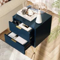 Набор из 2 прикроватных тумбочек, прикроватная тумбочка с местом для хранения вещей, прикроватная тумбочка вместе, ручки и золотые ножки стола — изображение 4