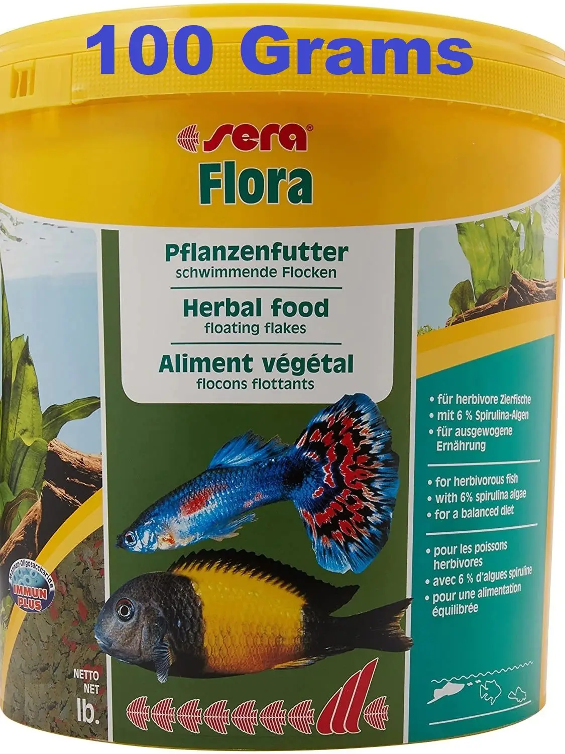 Sera Flora Fish Food Flake Open Food Pack 100 Grammi, Guppy Aquarium Food, Stingray, Carps, Malawi, Tanganyika Cichcoperchi