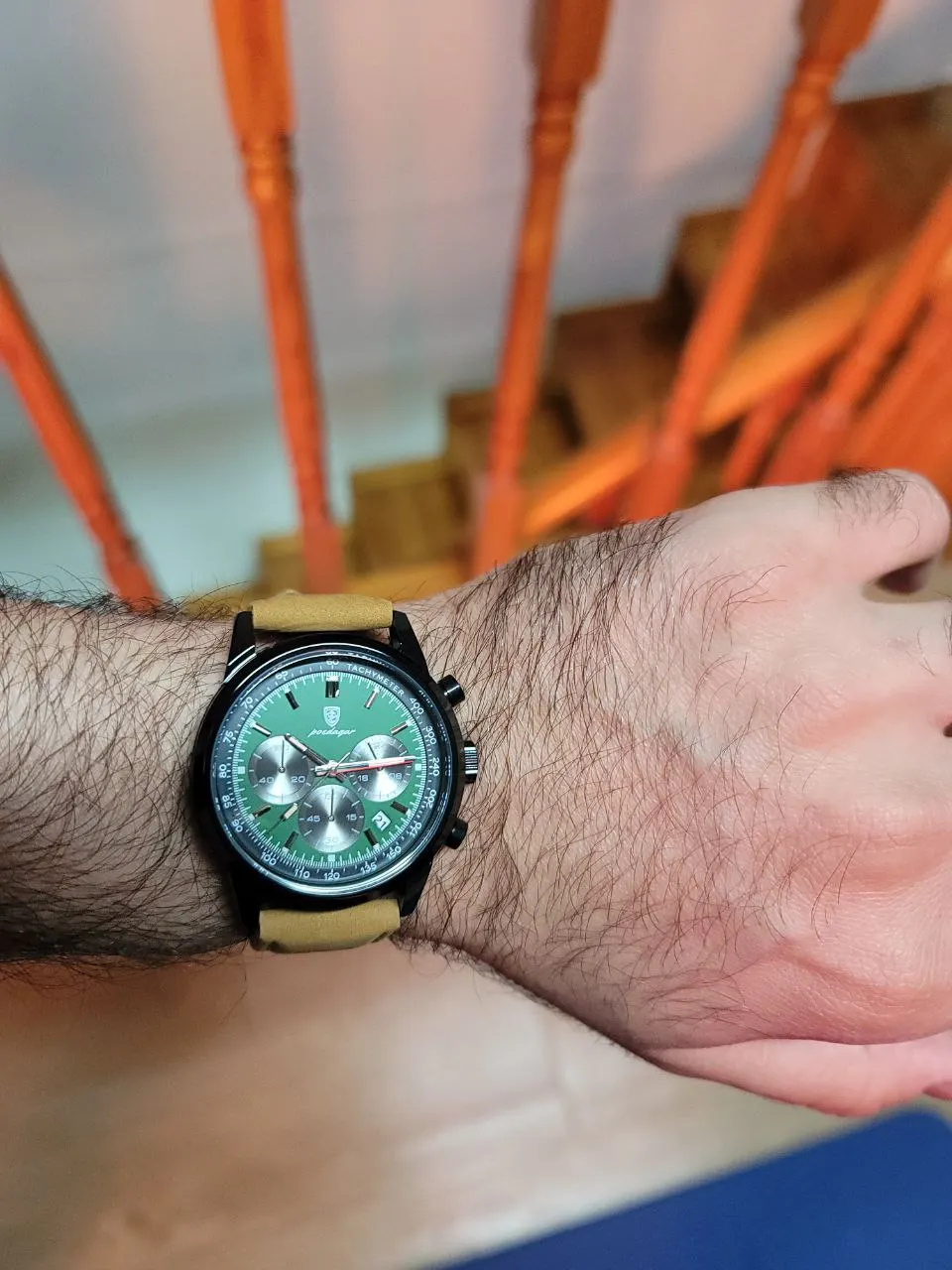 POEDAGAR Luxury Man Watch Waterproof Chronograph Luminous Quartz Leather Sports Watch photo review