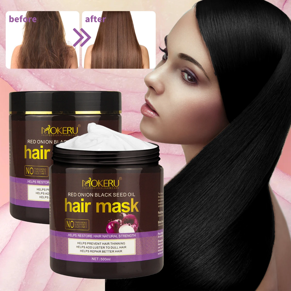 Mokeru Red onion Hair Mask Daily care at home Hair mask for Women Nourishes the ends repairs damaged hair curly hair products500