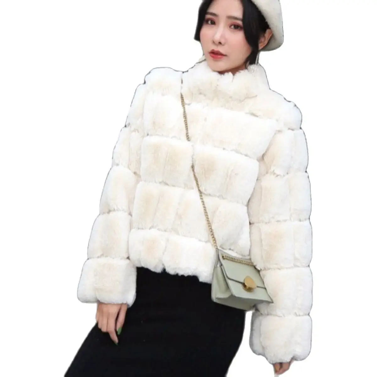 

Fur integrated winter coat women's short imitation rabbit mink velvet fur faux fur jacket autumn top