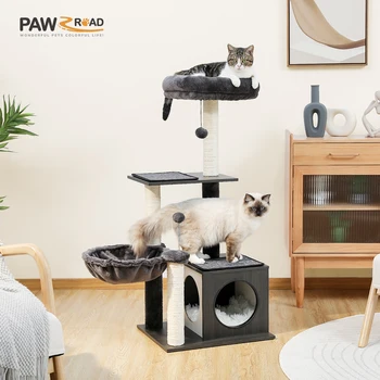 H110cm Modern Cat Tree Wooden Sisal Scratching Posts For Kitten Multi Level Tower Hummock Condo House.jpg