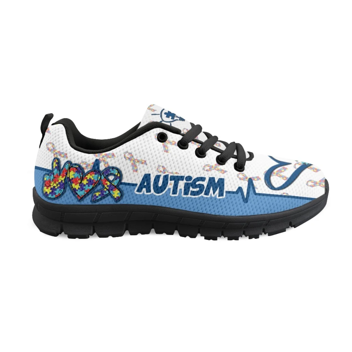 INSTANTARTS Lightweight Lace-up Flat Shoes Autism Awareness Love Pattern Casual Sneakers for Women Breathable Non-Slip Footwear