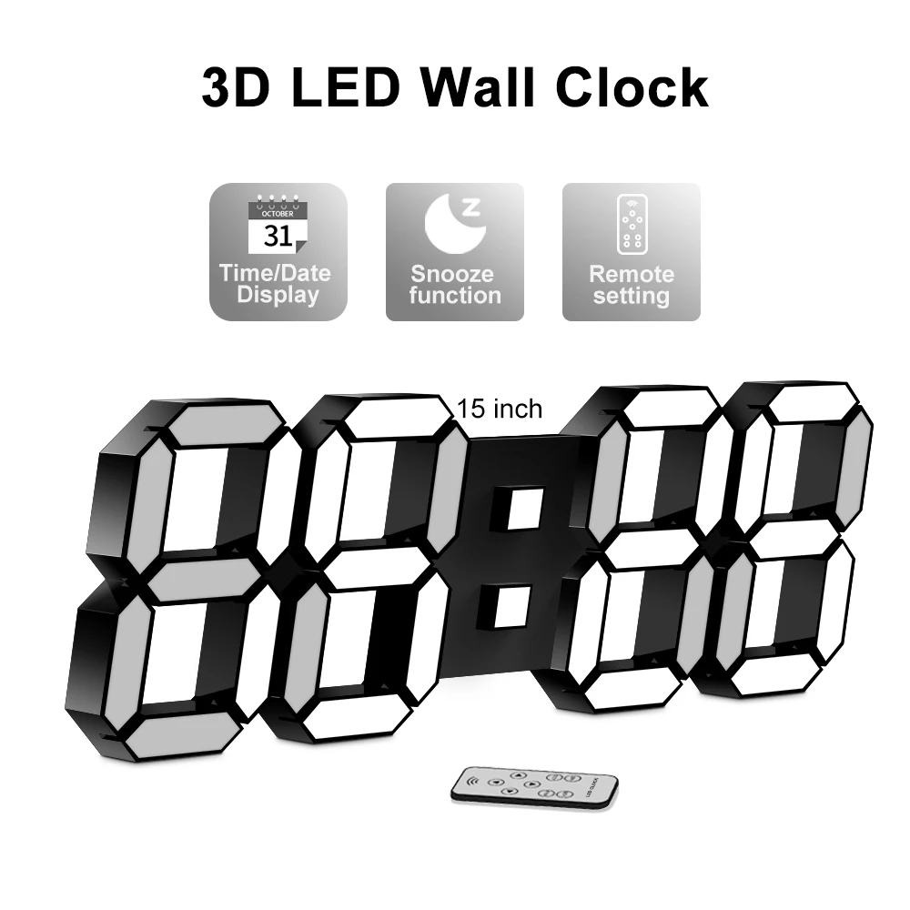 LED Wall Clock Watch Clock 3D LED Digital Modern Design Table Alarm