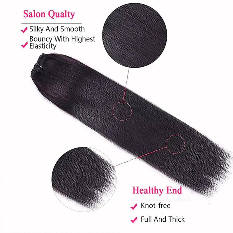 Hair extensions Clip in real human hair Remy for women natural straight 1B natural black