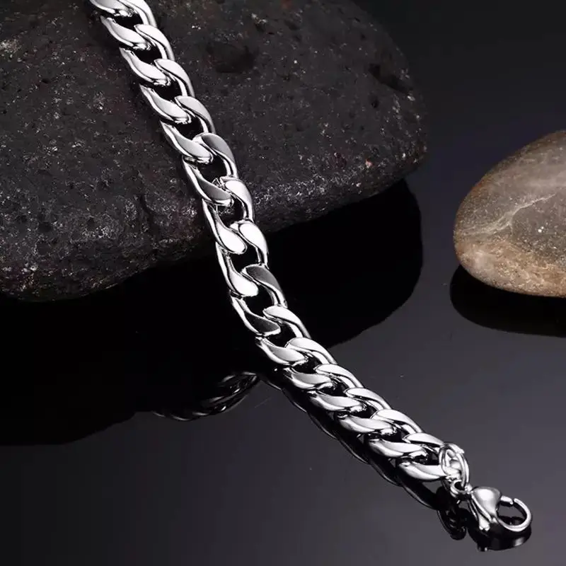 Men's Thick Stainless Steel Legitimate Surgical Silver Bracelet - 3