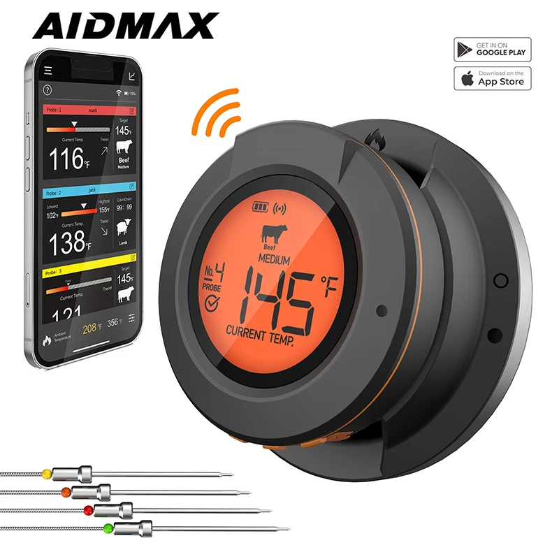 AidMax Pro06 165Ft Remote Multi Channel Bluetooth Smokehouse Grilling Bbq  Thermometer With Temperature Probe - AliExpress