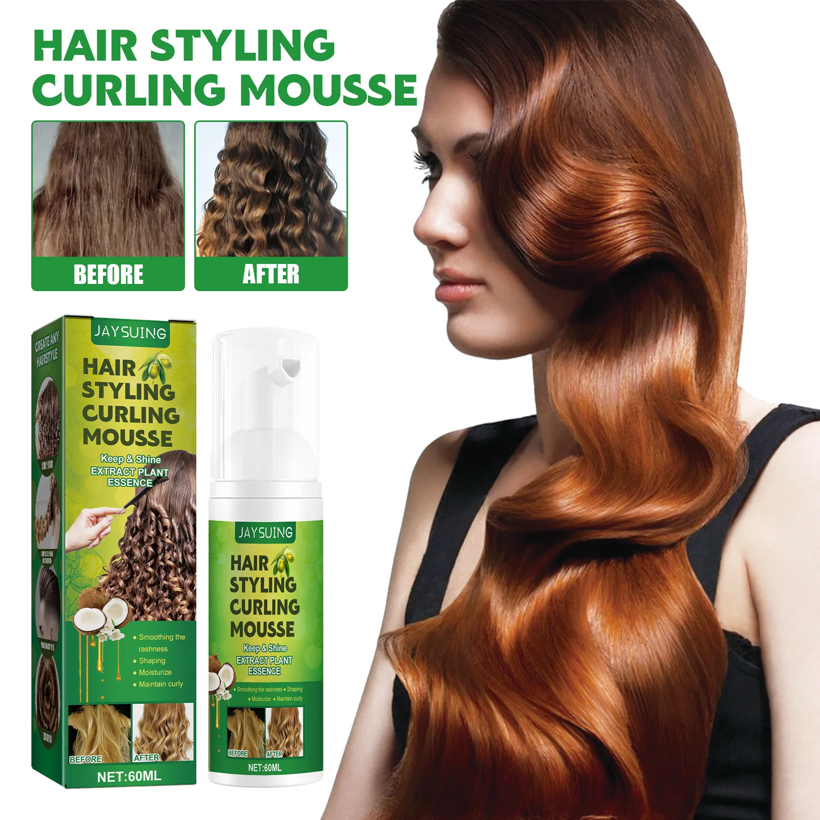 Jayusing Fluffy Curly Hair Styling Mousse Hydrating Moisturizing Care Anti-frizz Elastic Foam Style Intense Curl Defining Spray