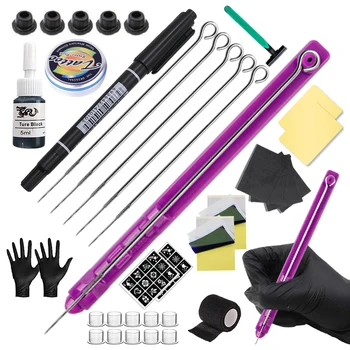 Kit per tatuaggi con poke e stick a mano 3D Set di aghi per inchiostro per tatuaggi fai-da-te per kit di pratica per principianti di tatuaggi con stick a mano per body art