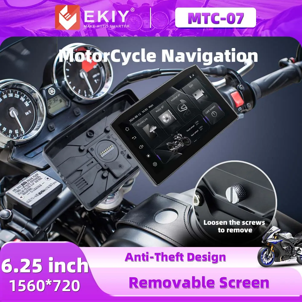 Motorcycle Navigation Screen EKIY Motorcycle GPS 6.25 inch WiFi MOTO Navigation Waterproof Carplay Display Screen Portable Anti-Theft Removable Screen