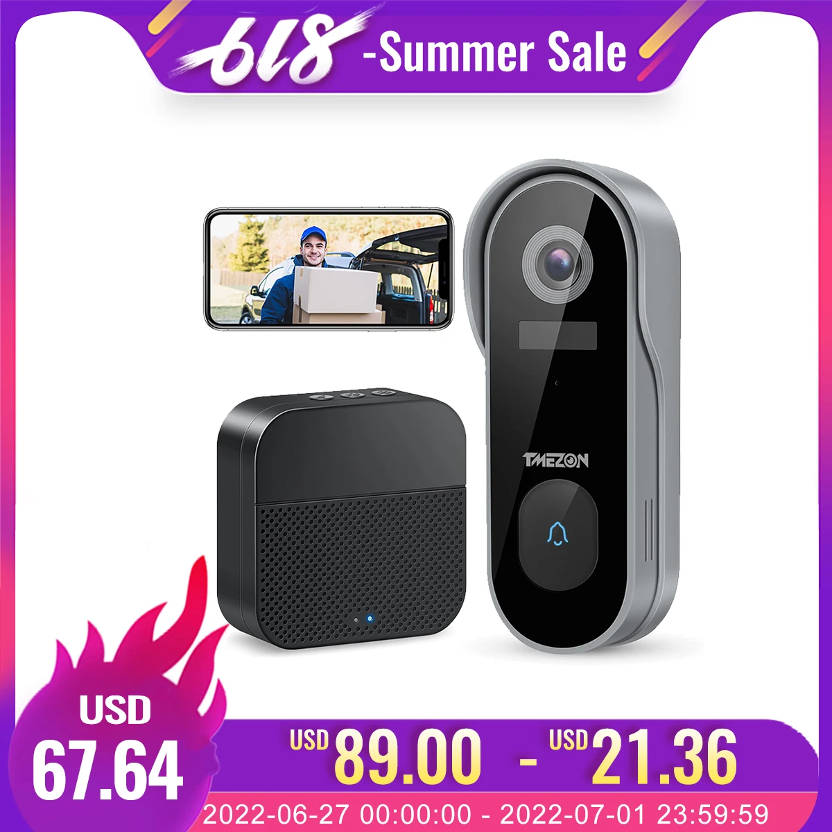 TMEZON CloudEdge APP WiFi Video Smart Doorbell 1080P Chime