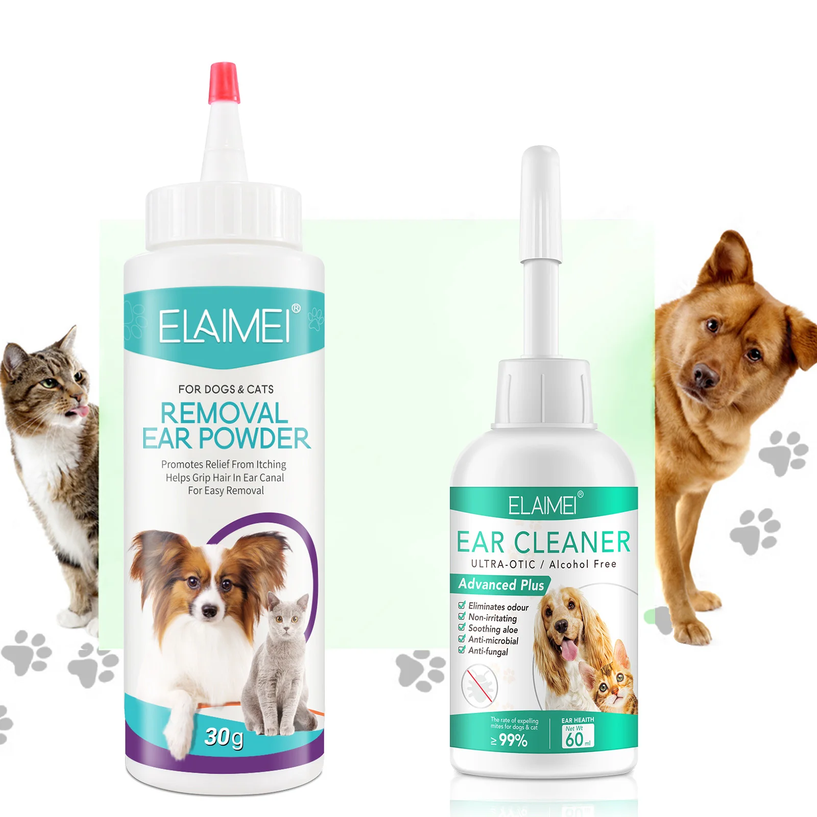 Removal Ear Powder and Ear Cleaner Care Sets for Dogs Cats Promotes Relief from Itching Helps Grip Hair in Canal Ultra-Otic