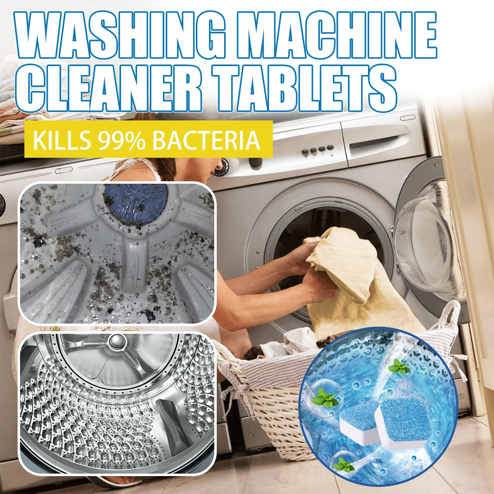 Jaysuing 4pcs Washing Machine Cleaning Tablets Laundry Room Dust Stain Odor Remove Lasting Aroma Laundry Machine Cleaner Tablets
